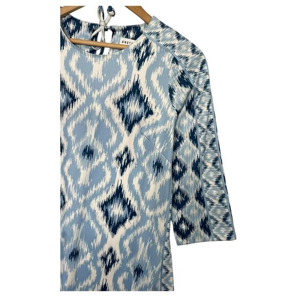 Gretchen Scott Dress Womens Small Blue White Ikat 3/4 Sleeve Shift Pockets - Picture 8 of 15